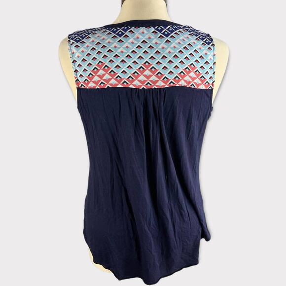 DR2 Womens Small Top Blouse Blue Pink Chevron Print Sleeveless - Picture 2 of 10